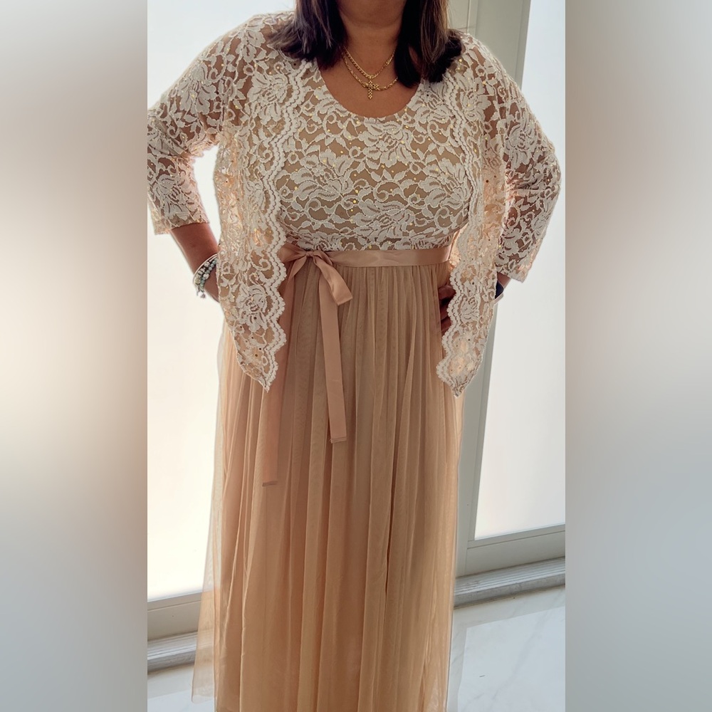 Elegant Lace Cover up and Golden Gown Set